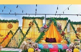 Marigold Stage Haldi Setup - Rajasthan Event Management